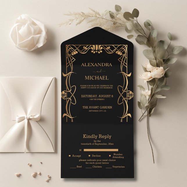 Elegant Art Nouveau Wedding All In One Invitation (Creator Uploaded)