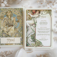 Elegant Art Nouveau Wedding Dinner Menu Mucha