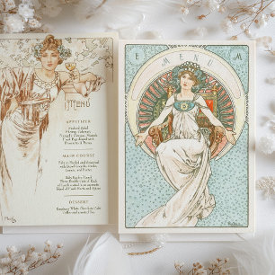 Elegant Art Nouveau Wedding Dinner Menu Mucha Invitation