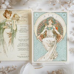 Elegant Art Nouveau Wedding Dinner Menu Mucha Invitation