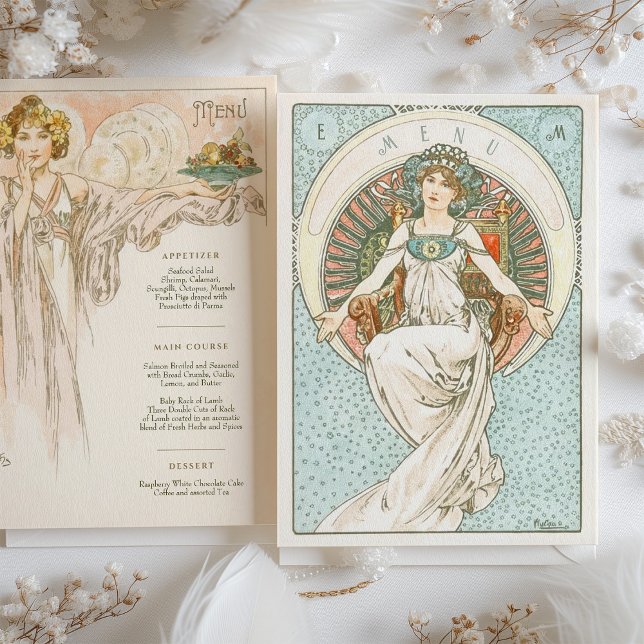 Elegant Art Nouveau Wedding Dinner Menu Mucha Invitation (Creator Uploaded)