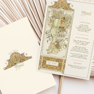 Elegant Art Nouveau Wedding Dinner Menu Mucha Invitation