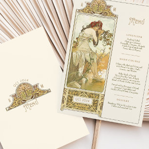 Elegant Art Nouveau Wedding Dinner Menu Mucha Invitation