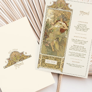 Elegant Art Nouveau Wedding Dinner Menu Mucha Invitation