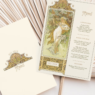 Elegant Art Nouveau Wedding Dinner Menu Mucha Invitation