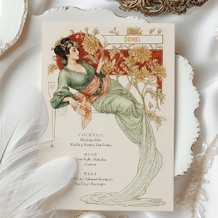 Elegant Art Nouveau Wedding Drinks Menu Card