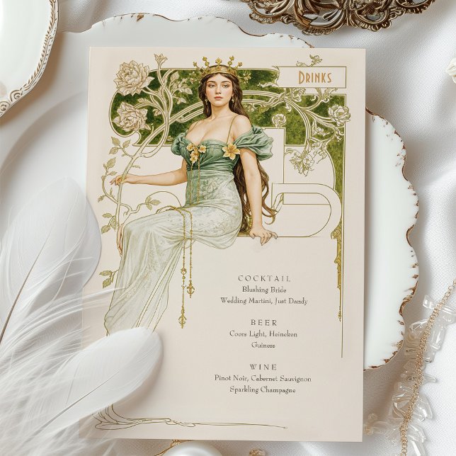 Elegant Art Nouveau Wedding Drinks Menu Card (Creator Uploaded)