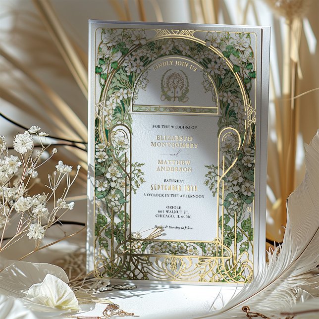 Elegant Art Nouveau Wedding Invitation Gold Foil (Creator Uploaded)