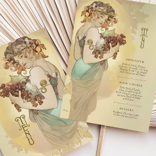 Elegant Art Nouveau Wedding Menu Card Autumn Colou