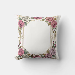 Elegant Art Nouveau Wedding Rose Frame Border Cushion