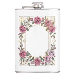 Elegant Art Nouveau Wedding Rose Frame Border Hip Flask