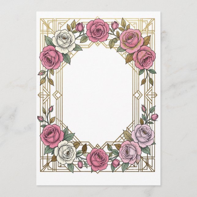 Elegant Art Nouveau Wedding Rose Frame Border Menu (Front)
