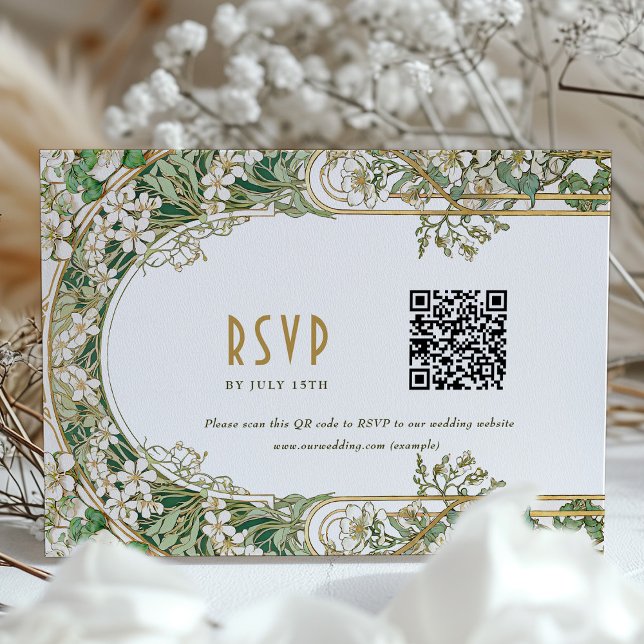Elegant Art Nouveau Wedding RSVP Card with QR Code (Creator Uploaded)