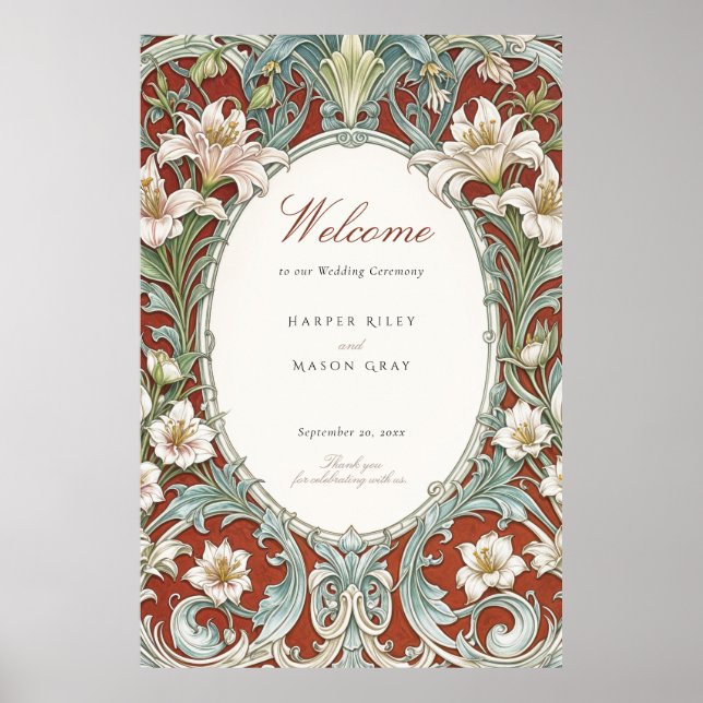 Elegant Art Nouveau Wedding Welcome Sign (Front)