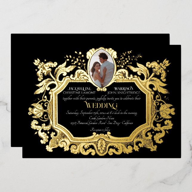 Elegant Art Nouveau Winter Black n Gold Wedding (Front/Back)