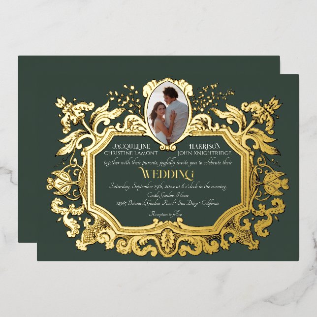 Elegant Art Nouveau Winter Forest n Gold Wedding (Front/Back)