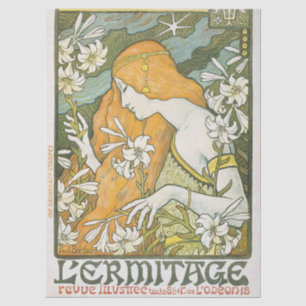 Elegant Art Nouveau Woman White Lily Illustration Tissue Paper