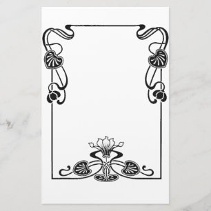 Elegant Art Nuovo Floral Black and White Scroll Stationery
