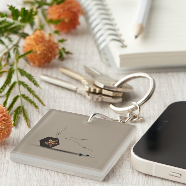 Elegant art poem beige coastal floral memorial key ring (Front Right)
