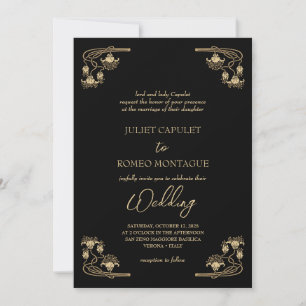 Elegant ArtDeco gold & black traditional wedding I Invitation