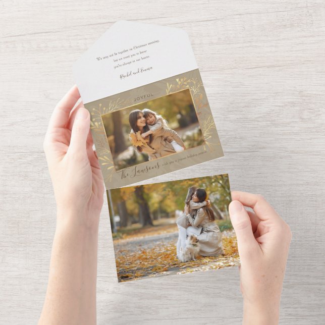 Elegant Artisan Gold Leaves Photo All In One Invitation (Tearaway)