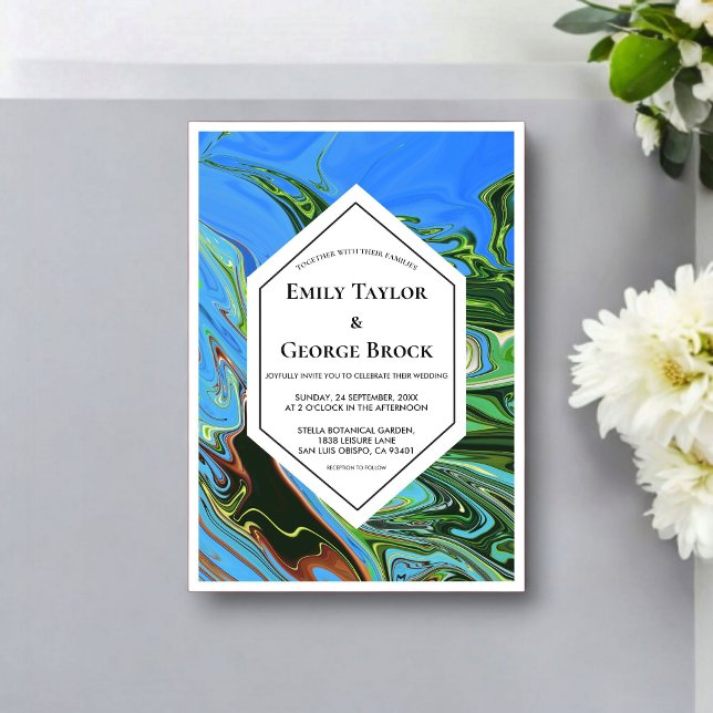Elegant Artistic Blue Green Abstract Paint Wedding Acrylic Invitations (Creator Uploaded)