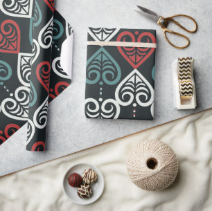 Elegant Artistic Ethnic Black Red White Pattern Wrapping Paper