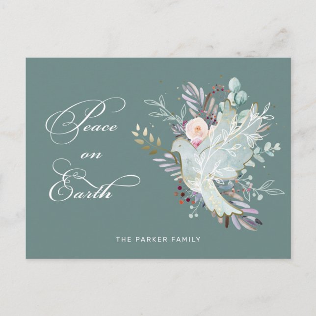 Elegant Artistic Floral Peace on Earth Dove Holiday Postcard (Front)