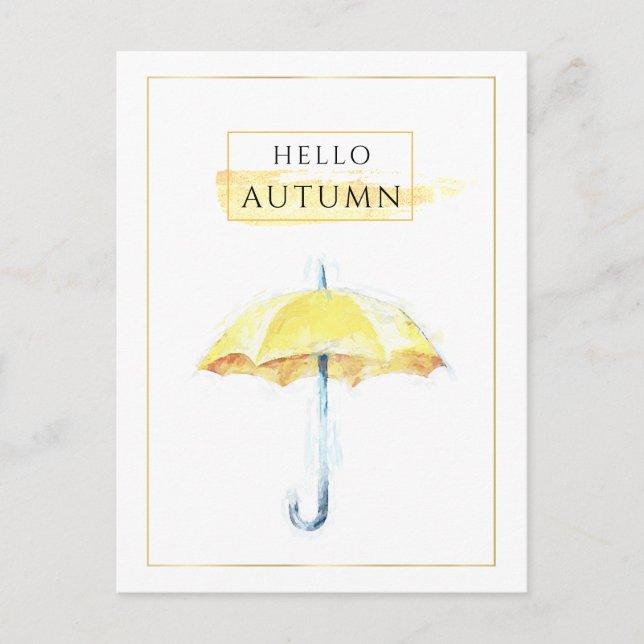 Elegant & Artistic Golden Autumn Umbrella Drawing Postcard (Front)