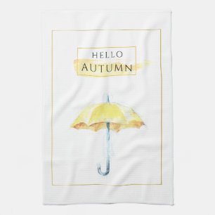 Elegant & Artistic Golden Autumn Umbrella Drawing Tea Towel