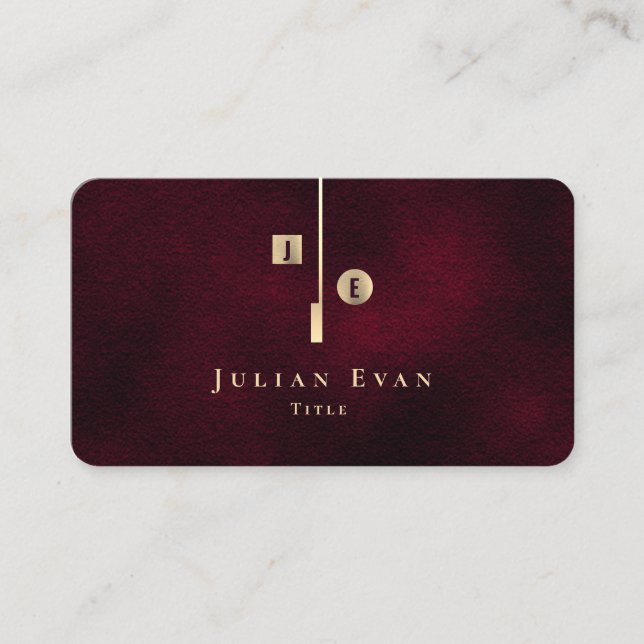 Elegant Artistic Monogram Burgundy Wine Gold Business Card (Front)