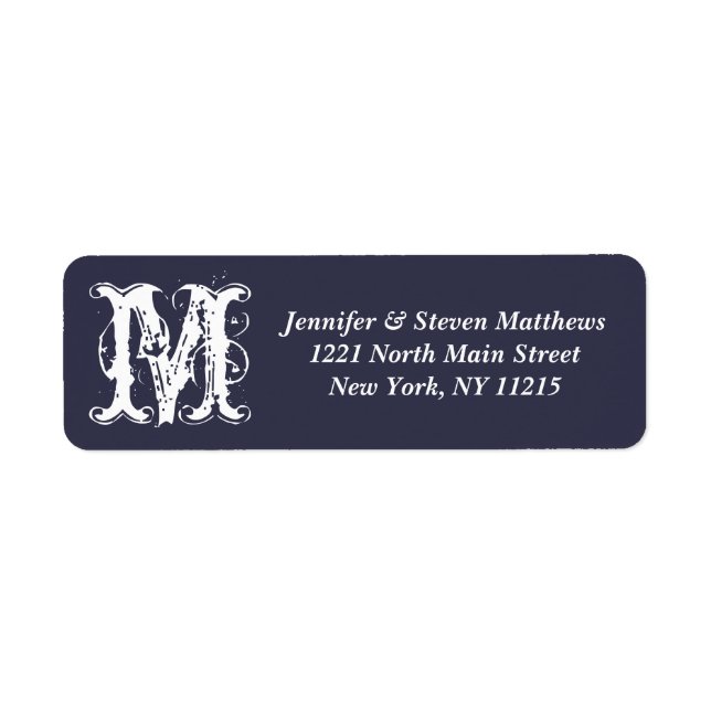 Elegant & Artistic Navy Blue White Monogram Names (Front)