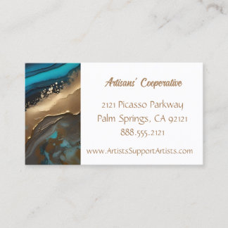 Elegant, artsy abstract, teal gold business card