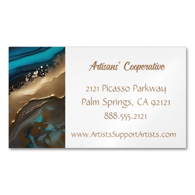 Elegant, artsy abstract, teal gold 	Magnetic business card (Front)