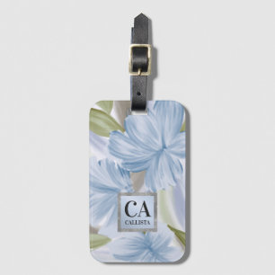 Elegant Artsy Blue Green Silver Glitter Monogram Luggage Tag