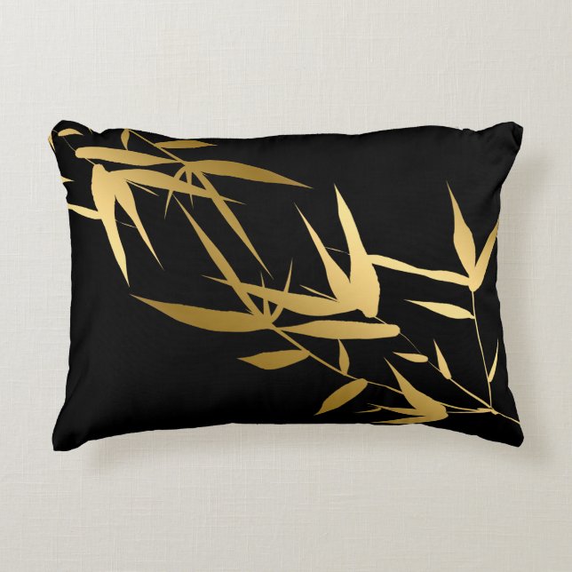 Elegant Asian Black Gold Bamboo for home Decorative Cushion (Front)