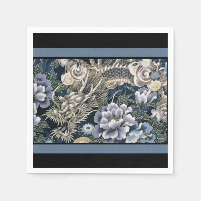 Elegant Asian Dragon Floral Pattern Napkins (Front)