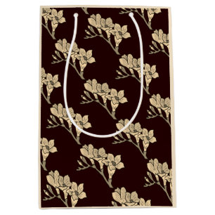 Elegant asian gladioli flowers floral brown medium gift bag