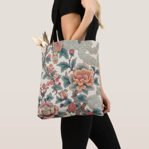 Elegant Asian-Inspired Botanical Tote Bag