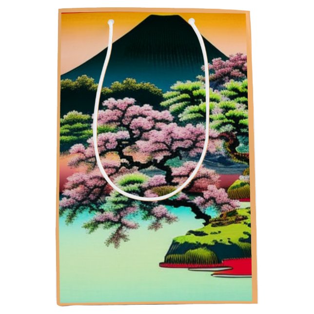 Elegant Asian Landscape Cherry Blossoms Medium Gift Bag (Front)