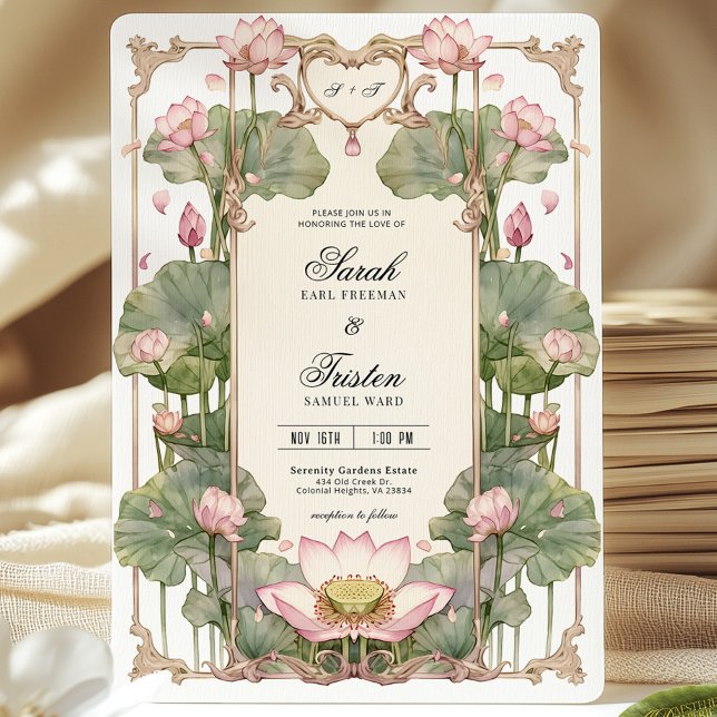 Elegant Asian Lotus Wedding Invitation (Creator Uploaded)