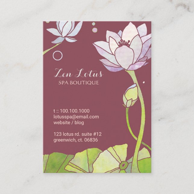 Elegant Asian Lotus Yoga or Spa Business Card (Front)