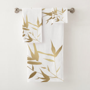 Elegant Asian white Gold Bamboo bath Towel Set