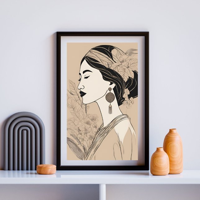 Elegant Asian Woman – Botanical Minimalist Line Ar Poster (Creator Uploaded)