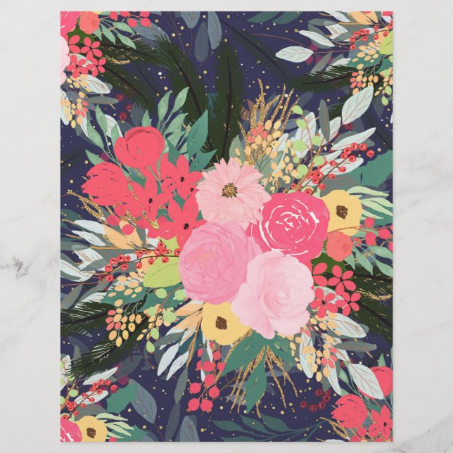 Elegant Astral Aura Winter Floral & Gold Dots Custom Letterhead (Front)
