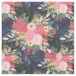 Elegant Astral Aura Winter Floral & Gold Dots Fabric