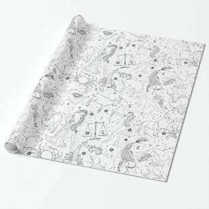 Elegant Astrology Zodiac Black/White Wrapping Paper
