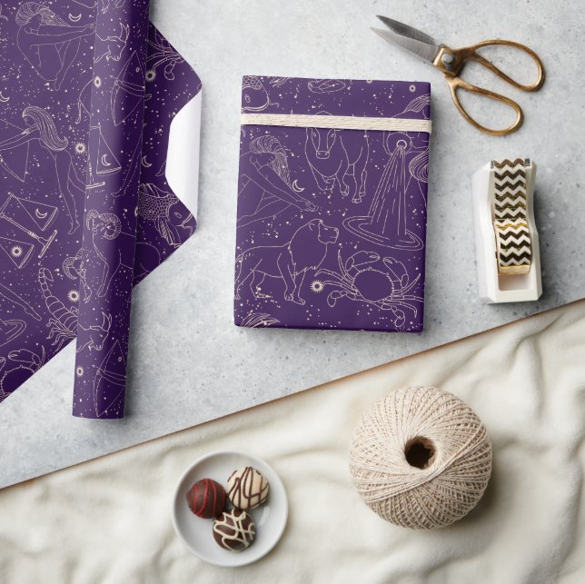Elegant Astrology Zodiac Dark Purple/Gold Wrapping Paper (Crafts)