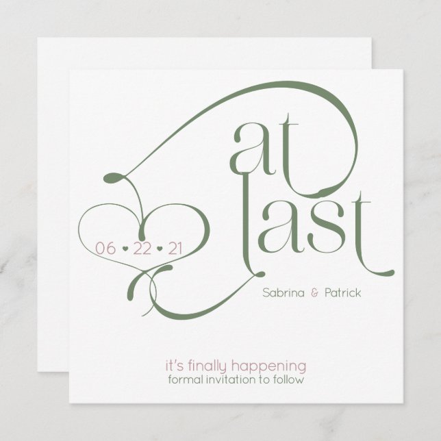 Elegant At Last Dusty Rose Sage  Save the Date Invitation (Front/Back)