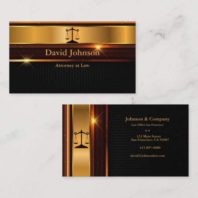 Elegant Attorney At Law Black/Gold Business Cards (Front/Back)